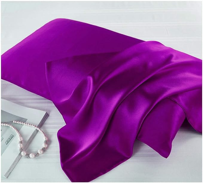 Mulberry Silk Pillowcases Set of 2, Hypoallergenic Satin Pillow Covers for Hair and Skin, with Hidden Zipper, Both Side 100% 19 Momme Silk (Purple,Standard)