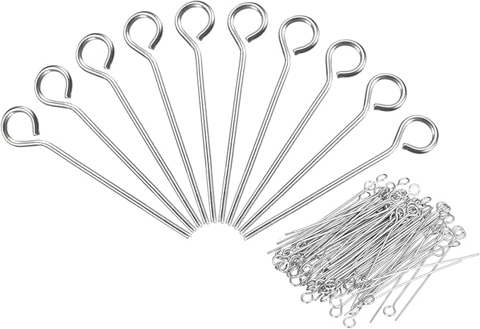 PATIKIL 200Pcs 304 Stainless Steel Jewelry Eye Pins 18mm 22 Gauge Silver Open Eye Pins for Jewelry Making DIY Craft Necklaces Bracelets Earrings