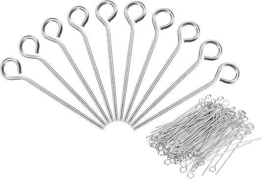 PATIKIL 200Pcs 304 Stainless Steel Jewelry Eye Pins 18mm 22 Gauge Silver Open Eye Pins for Jewelry Making DIY Craft Necklaces Bracelets Earrings