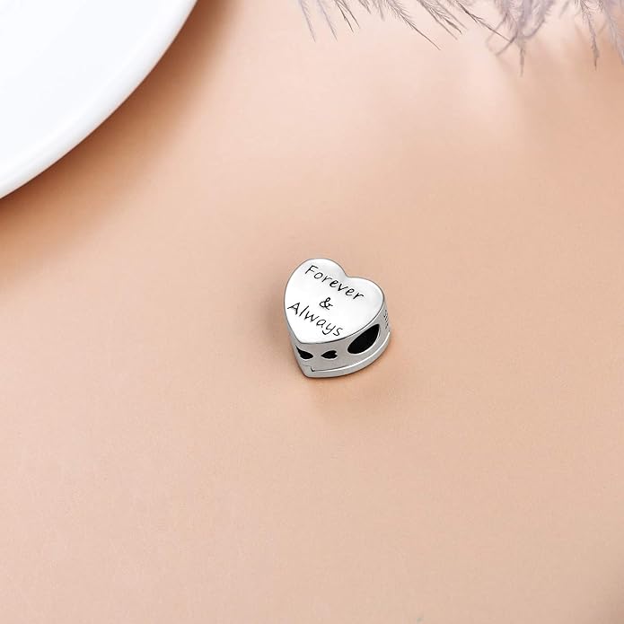 LONAGO 925 Sterling Silver Personalized Photo Charm Fit Compatible for Bracelet Necklace Customized Heart Round Shape Picture Bead