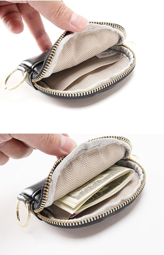 Leather Squeeze Coin Purse Pouch Small Leather Coin Purse Change Pouch With Key Ring (Khaki)