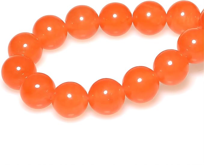 MJDCB Stone Beads 10mm 35pcs Round Orange Red Jade Loose Gemstone Bead Charms for Jewelry Making Bracelet Necklace Earring Pendant
