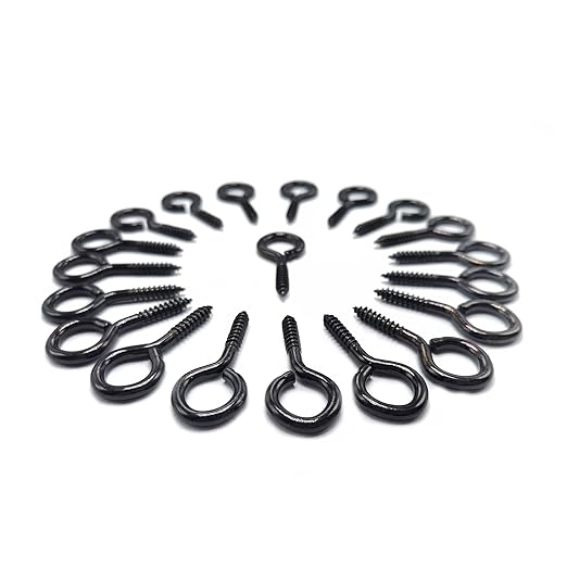 Screw Eye Hooks Metal Eye Bolt 20 Pieces Black Zinc Plated Self Tapping Screws O Ring Eye Pins 1.46 inch