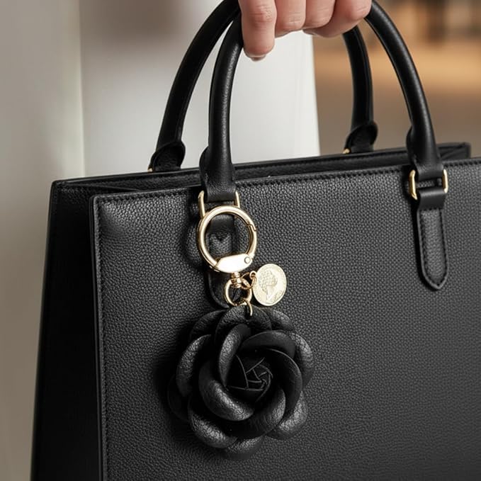 Acun Leather Flower Bag Charm Keychain for Women Faux Floral Coin Purse Charms