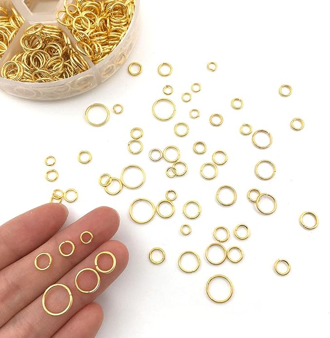 1500Pcs Mixed 6 Sizes Open Jump Rings,4mm 5mm 6mm 7mm 8mm 10mm Jump Ring Jewelry Keychain for Jewelry Making Accessories with 1Pcs Jump Ring Open/Close Tool and 1Pcs Storage Box (Gold)