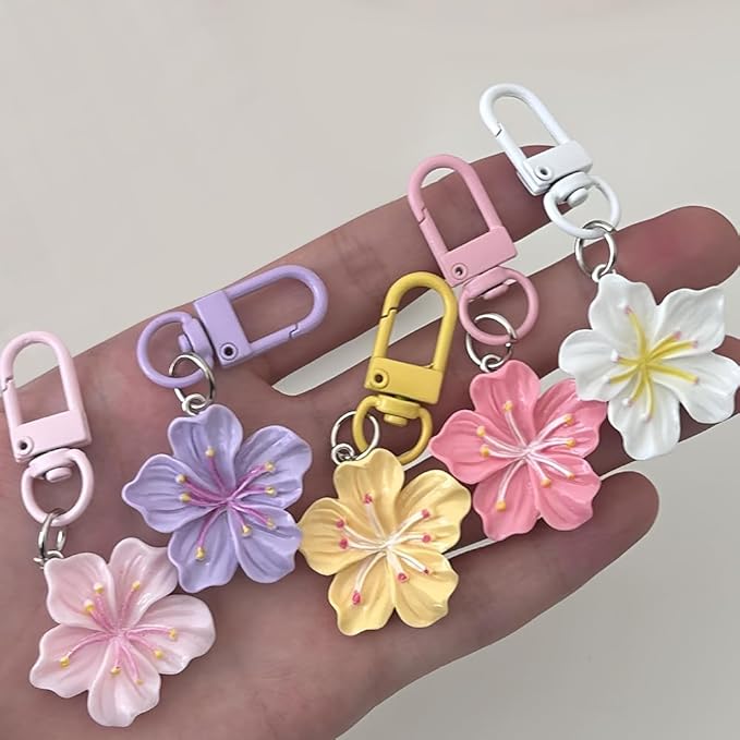 Cherry Blossom Flower Keychain Cute Flower Keychains for Women Colorful Floral Bag Charms for Handbags Kawaii Flowers Purse Charms Cherry Blossom Car Key Chain Bulk Aesthetic Keychain Accessories