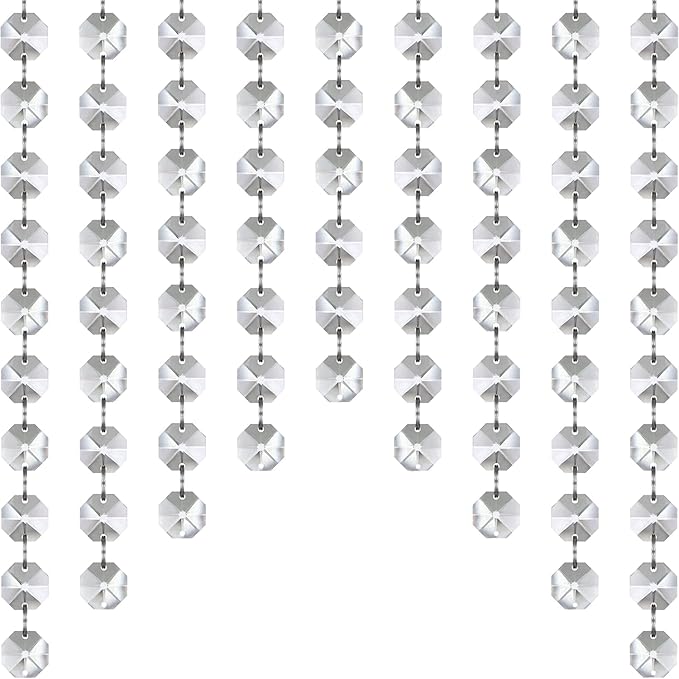 Jishi 33ft Crystal Garland Strands, Hanging Crystal Beads Strings for Decoration for Chandeliers, Wedding Party Centerpieces, Christmas Tree Ornaments, Clear Acrylic Plastic Diamond Prism Beaded Chain