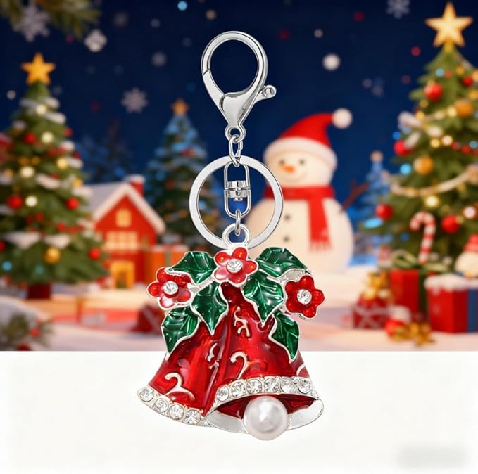 Dreuyet Christmas Keychain Rhinestone Crystal Christmas Tree Santa Purse Bag Handbags Charms for Women Lady Friends