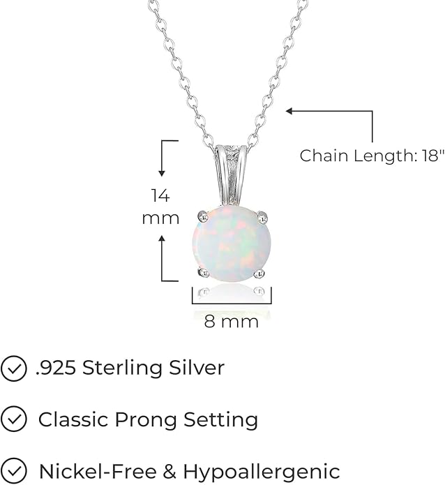 Amazon Essentials Sterling Silver Round Cut Birthstone Pendant Necklace 18"