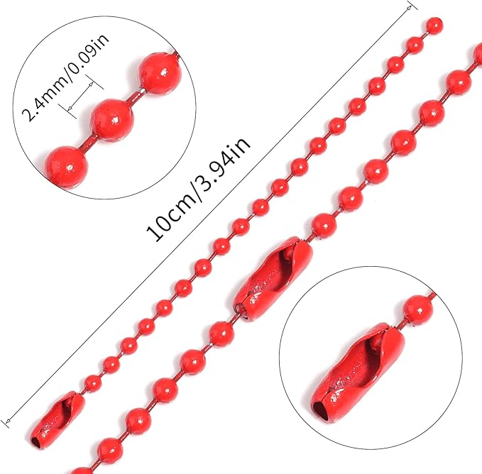 Lemonkey 100Pcs Ball Beads Chains Bulk,Red Keychains Rings Metal Chains,4 Inch Dog Tag Metal Small Chains with Connectors for Hanging Decoration