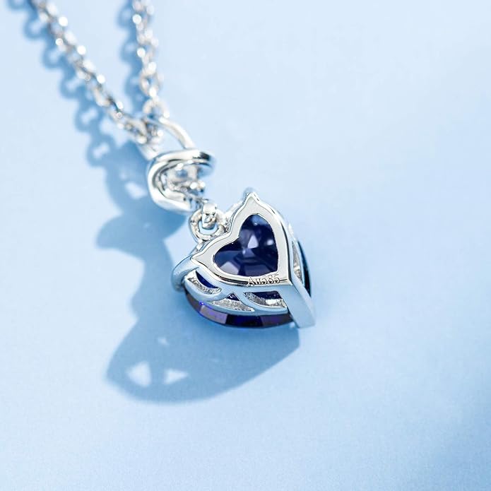 AGVANA Christmas Gifts 14K Solid White Gold Diamond Gemstone Pendant with Sterling Silver Chain 8mm Heart Birthstone Necklace Fine Jewelry Anniversary Birthday Gifts for Women Mom Wife
