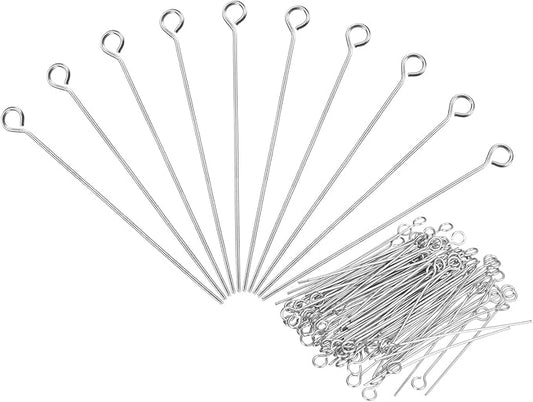 PATIKIL 200Pcs 304 Stainless Steel Jewelry Eye Pins 50mm 22 Gauge Silver Open Eye Pins for Jewelry Making DIY Craft Necklaces Bracelets Earrings
