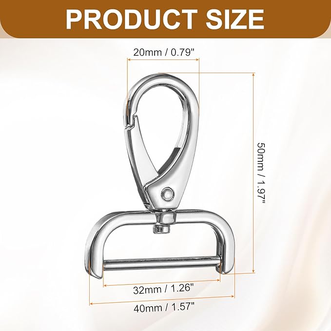 HARFINGTON 2Pcs Detachable Snap Hook Swivel Clasp 1 1/4" D Ring with Swivel Lobster Claw Clasps Hook for Purse Strap Keychain Bag DIY Craft, Silver