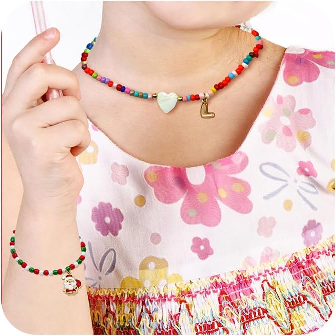 I IHAYNER Colorful Beaded Initial Necklace and Bracelet Set for Girls Personalized Letter Jewelry Gifts Trendy Choker Necklace Matching Bracelet Birthday Friendship Gift