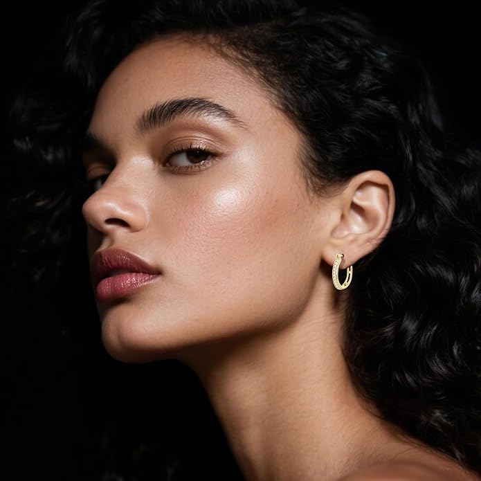 RYHIX 14K Gold Plated Hoop Earrings for Women Hypoallergenic Lightweight Small Hoop Earring for Womens with Round Cubic Zirconia Huggie Hoops Earring for Women 14/16/20/25mm