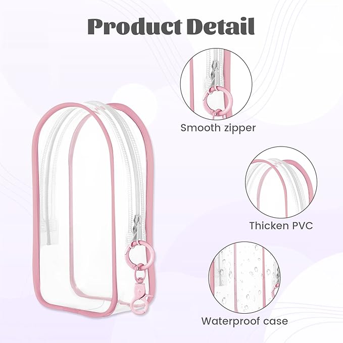Pink Keychain Pouch, Keychain Figure Display Case for 17cm Doll, Waterproof Hanging Figure Display Bag with Keychains, Mini Small Clear Makeup Zipper Pouches Bag for Dolls Collection