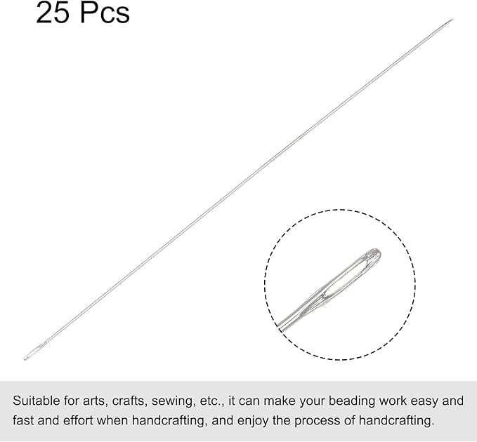 uxcell 25Pcs Beading Needles Fine Thin Long Straight Sewing Embroidery Threads Stainless Steel 4.72 Inch 0.02 Inch Wire Diameter