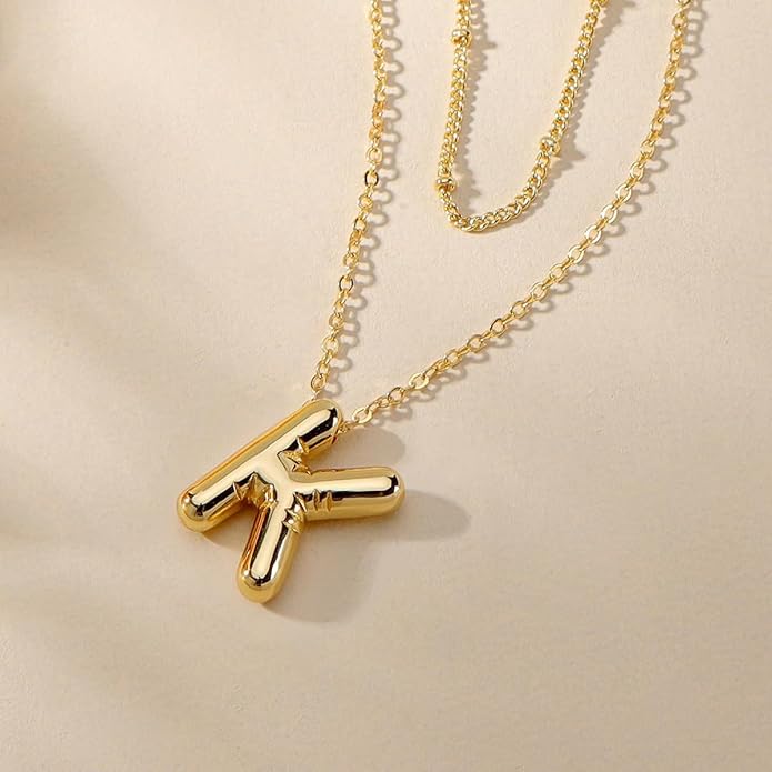 PANSHI Gold Initial Necklaces Gifts for Teen Girls Women Girlfriend Teen Girl Gifts Trendy Stuff Layered Bubble Letter Necklace Gold Jewelry Birthday Gift