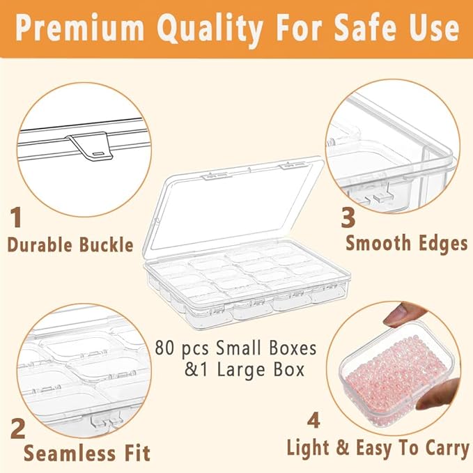 68pcs Bead Storage Containers, Bead Organizer Boxes And Craft Storage Boxes For Bracelet Making DIY Jewelry Craft Nails, Bracelets, Jewelry, Diamonds, Clay Beads, (4 Pack 1.93x1.65x0.95inch)