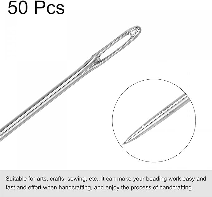 uxcell Beading Needles Fine Thin Long Straight Sewing Embroidery Threads Stainless Steel 4.72 Inch 0.03 Inch Wire Diameter 50Pcs