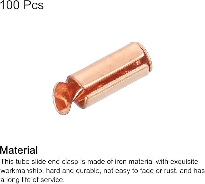 uxcell 100Pcs Slide on End Clasps, 10mm Tube Ball Bead Slider Crimp Ends for Multi-Strand DIY Craft Making, Rose Gold