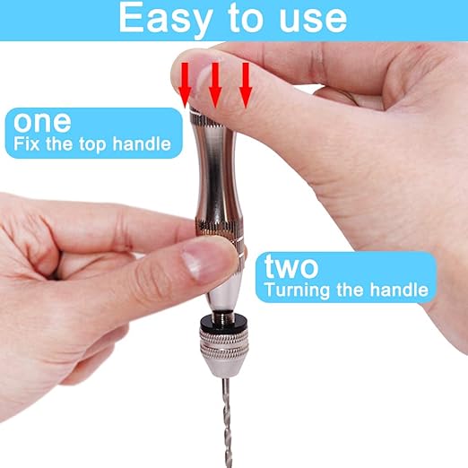 Hand Pin Vise with 20 Pcs Drill Bits, FineGood Precision Hand Drill Rotary Tool with Mini Twist Drill Bits Set for Resin Casting Molds, Jewelry Wood Plastic Making