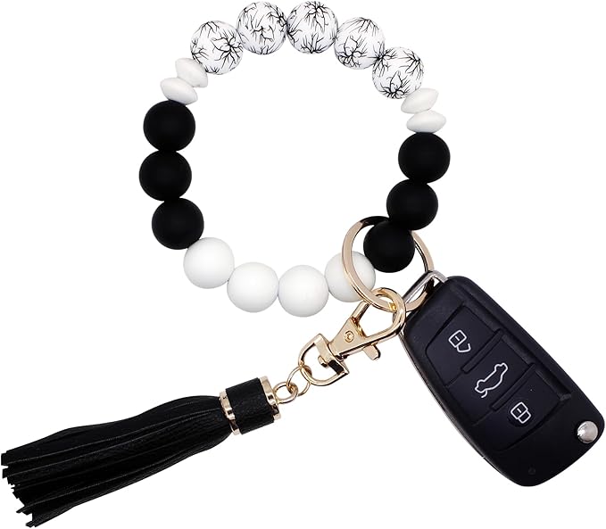 BIHRTC Key Ring Bracelet Car Keychain Holder Wristlet Silicone Women Beaded Bangle Chains
