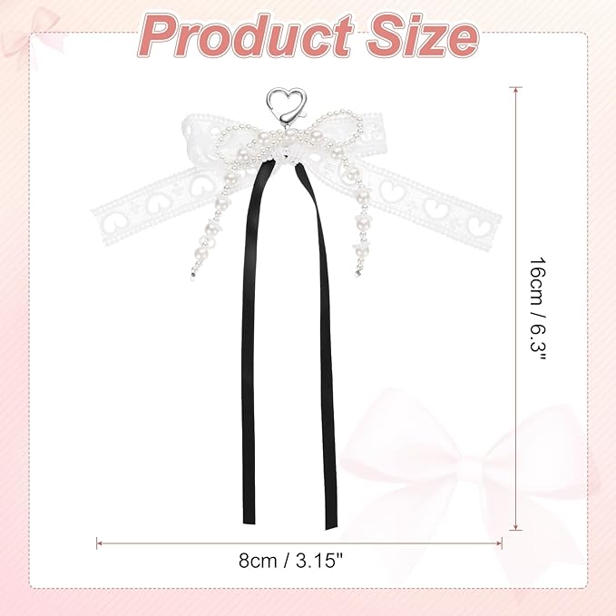 MECCANIXITY Pearl Bow Keychain, Y2k Aesthetic Hollow Heart Bowknot Ribbon Keyring, Cute Bag Charm for Tote Bags Purse Handbag