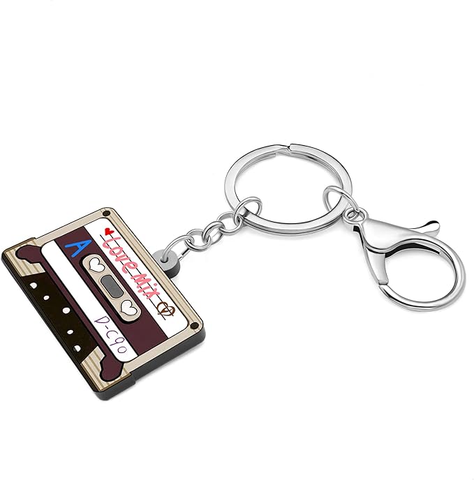 Acrylic 70s 80s 90s Colorful Retro Cassette Tape Keychain Hip Hop Pink Key Ring Charm For Women Music Themed Party Gift