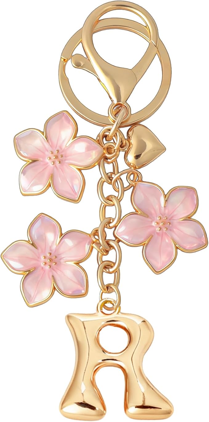 Snycler Bubble Initial Keychain Graceful Flower for bags car remote–A-Z Letter Charms for Women