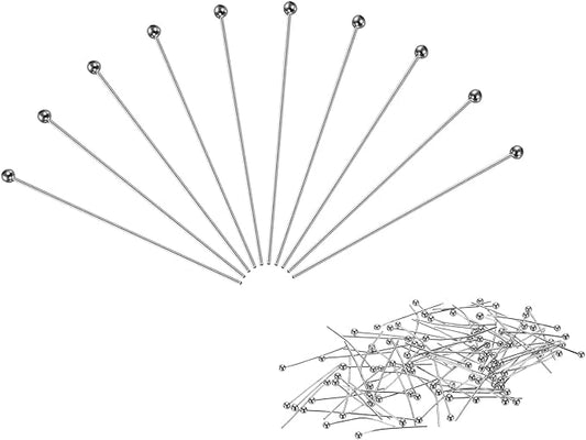 PATIKIL 100Pcs White Gold Ball Head Pins Jewelry Making 24 Gauge 35mm Wire Head Pins Brass Round Ball Head Pins Metal End Head Pins for DIY Craft Necklaces Bracelets Earrings
