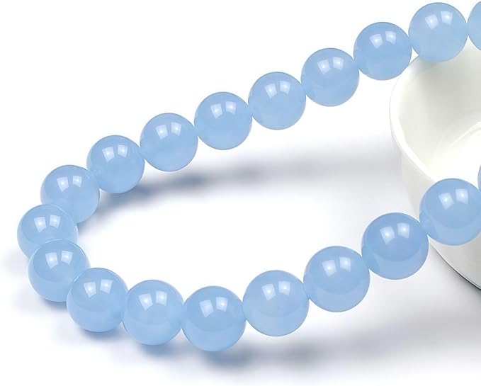 MJDCB Natural Aquamarine Chalcedony Round Loose Beads for Jewelry Making DIY Bracelet Necklace (12mm)