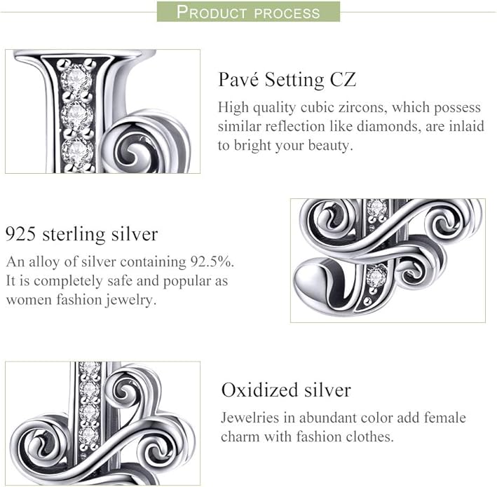 925 Sterling Silver Letter Charms for Pandora Bracelets Alphabet Initial Charms Beads Birthday Christmas Jewelry Gift for Women