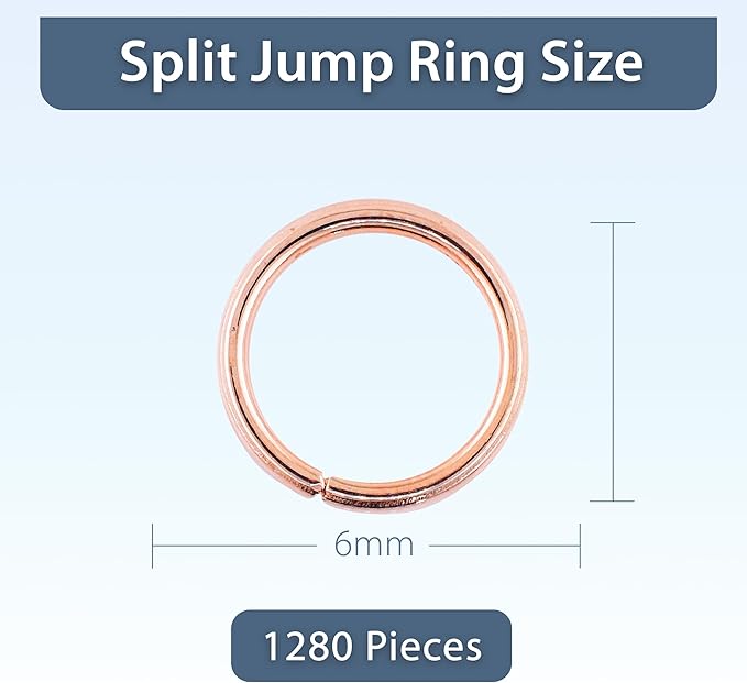 Mandala Crafts 6mm Rose Gold Colored Double Jump Rings for Jewelry Making - 1280 Pcs Small Split Key Rings Set for Crafts, DIY Keychains, and Accessories