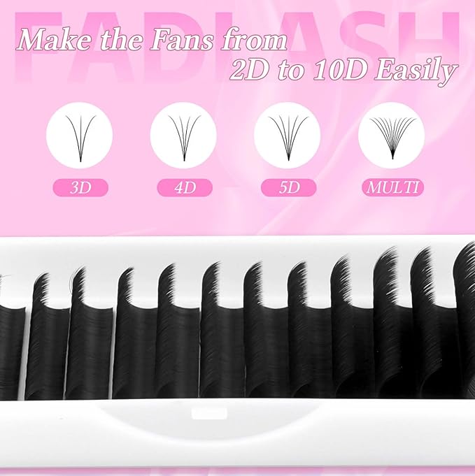 FADLASH Volume Lash Extensions 0.03-0.10mm C D CC DD L Curl 8-30mm Length Easy Fan Volume Lashes Self Fanning Eyelash Extensions 2D-20D (0.03-CC, 8-14mm Mix)