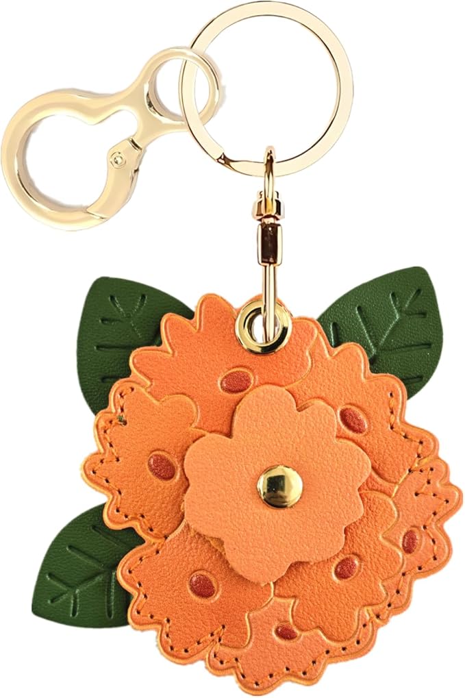 Leather Keychain Holder Case Compatible with AirTag,Cute Protective Apple Air Tag Cover with Keychain Ring,Anti-Scratch Finder GPS Tracker Case for Wallet Keys,Bag,Pets(Red Hydrangea)