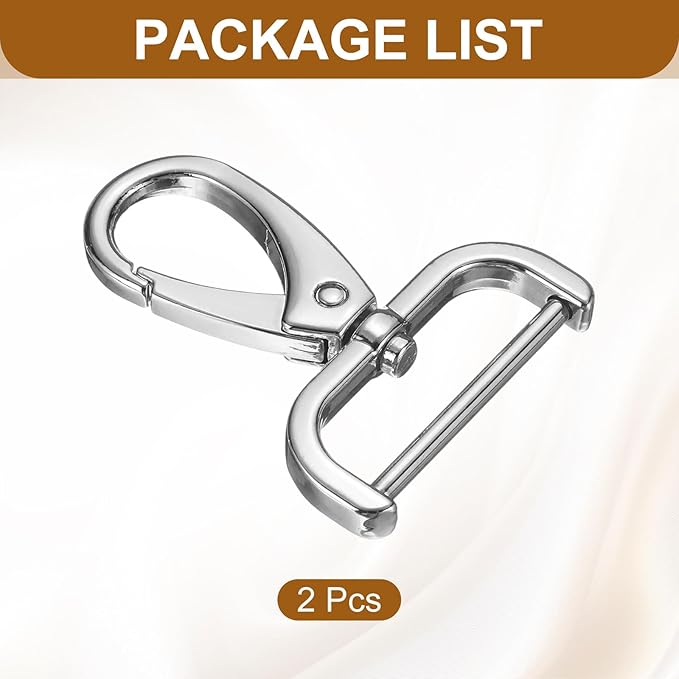 HARFINGTON 2Pcs Detachable Snap Hook Swivel Clasp 1 1/4" D Ring with Swivel Lobster Claw Clasps Hook for Purse Strap Keychain Bag DIY Craft, Silver