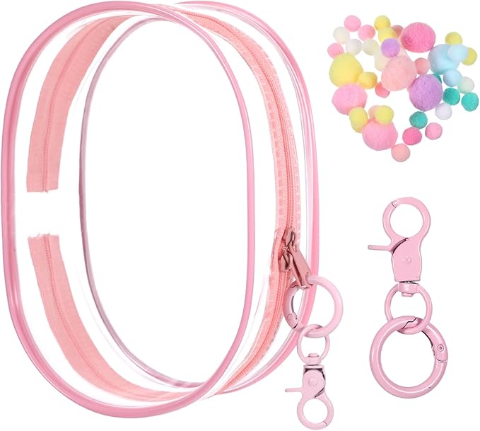 Clear Keychain Pouch, Clear Figure Display Bag with Keychain, Transparent Doll Storage Bag Blind Box Pouch Charms Lipsticks Carrying Case for Doll Collectibles (Pink)