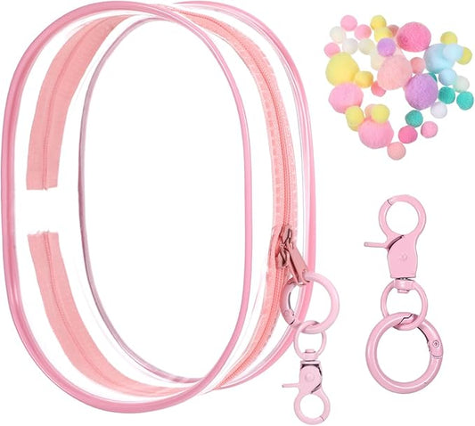 Clear Keychain Pouch, Clear Figure Display Bag with Keychain, Transparent Doll Storage Bag Blind Box Pouch Charms Lipsticks Carrying Case for Doll Collectibles (Pink)