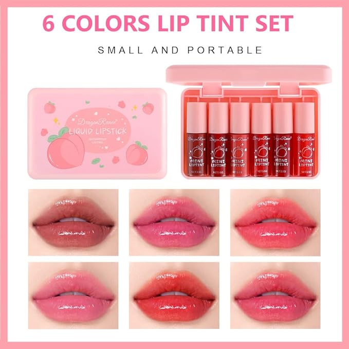 Miniling 6 Colors Liquid Tint Stain,Korean Lip Gloss Moisturizing Natural,Multi-Use Lip and Cheek Tint Stain,Long-Lasting & Non-Stick Cup,Cute Stuff,Vivid Color