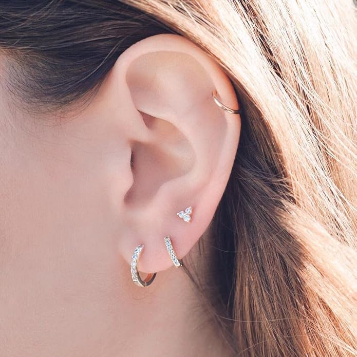 Gacimy Gold Huggie Earrings for Women 14K Real Gold Plated, Small Cubic Zirconia Cartilage Hoop Earrings Cuffs for Women