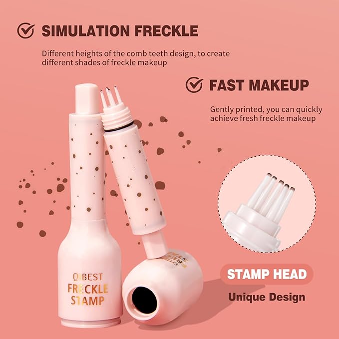 Upgrade Faux Freckle Stamp Pen – Waterproof Fake Freckles Makeup Tool, Natural-Looking Freckle Maker & Spray with Multi-Prong Precision Stamp Head, Long-Lasting Sunkissed Makeup (Light Brown)