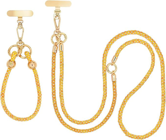 Crystal Phone Strap Crossbody and Wrist Lanyard, Anti Theft Layered & Wrist Strap Cell Phone Neck for Women