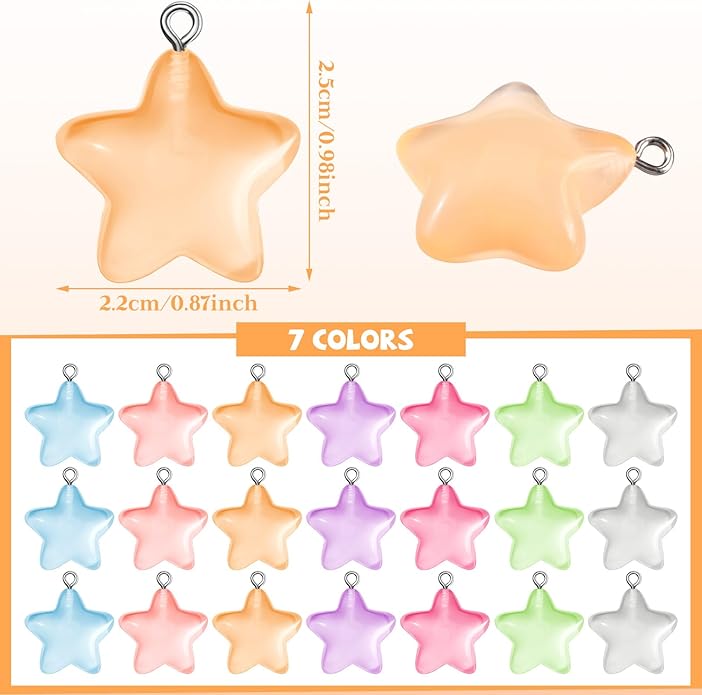 Glow in the Dark Star Charms Luminous Resin Pendants Charms Bulk Star Pendant Bead Pendants for Jewelry Making, 7 Colors