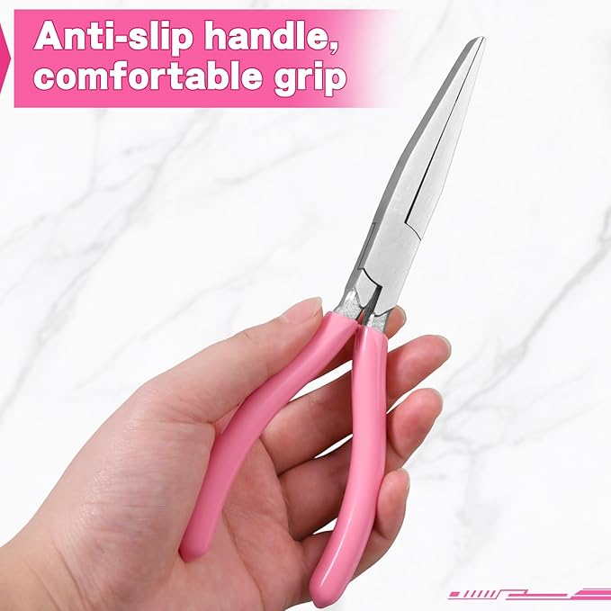 7.5" Long Flat Nose Pliers Serrated Jaw Extra Long Nose Plier Duckbill Pliers Jewelry Making Supplies for Jewelry Making, Fishing, Wire Wrapping, Flat Plier for Hard to Reach Narrow Spaces