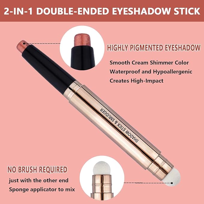 Orange Copper Eyeshadow Stick Makeup Cream Glitter Shimmer Bronze Eyeshadow Pencil Hypoallergenic Waterproof Long Lasting Eye Shadow Highlighter Eye Liner Pen Multi-Dimensional Eyes Look