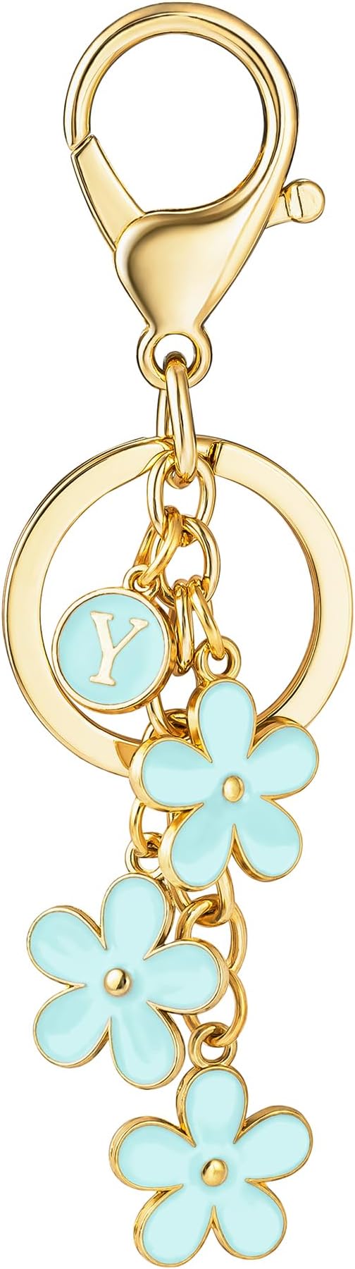SELOVO Initial Keychain White/Pink/Black Cute Keychain Girl Purse Charms for Handbag Cute Letter Flower Keyring for Backpack