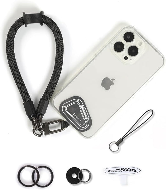 project-cb Hand Wrist Phone Strap,Phone Lanyard Patch ×2,Cell Phone Case Holder,Wristlet Strap for Key,AirPods,Camera (Black, 15.7inch)