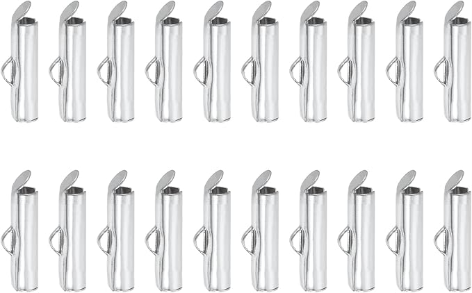 uxcell 100Pcs Slide on End Clasps, 16mm Tube Ball Bead Slider Crimp Ends for Multi-Strand DIY Craft Making, Silver Tone