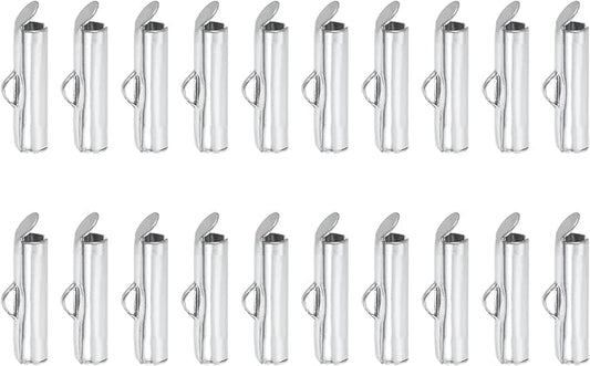 uxcell 100Pcs Slide on End Clasps, 16mm Tube Ball Bead Slider Crimp Ends for Multi-Strand DIY Craft Making, Silver Tone